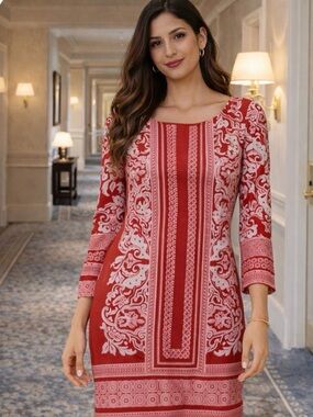 INC International Concepts Red and White Paisley Midi Dress